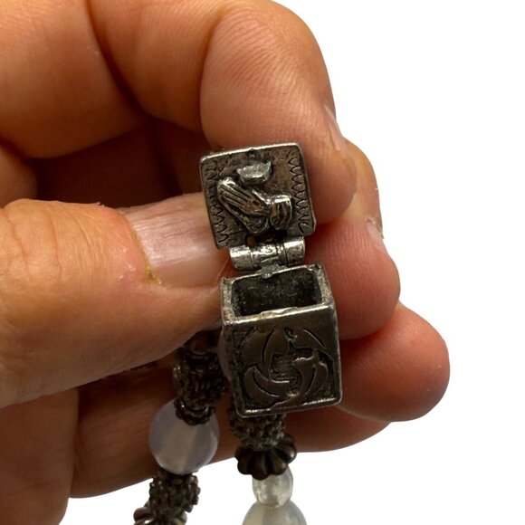 Vintage RIB Beaded Bracelet Silver Tone Charm Boho Elegance Retro - Picture 7 of 7